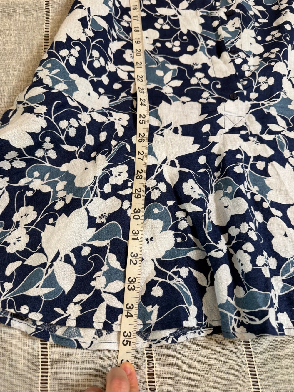 Charter Club Navy and White Floral Button-Front Swing Coverup medium 100% linen - Picture 11 of 14